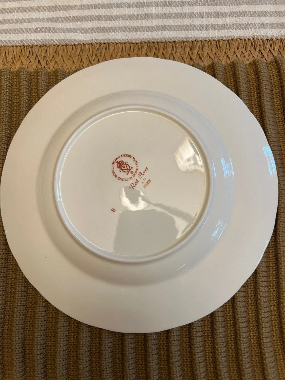 Royal Crown Derby English Bone China Red Aves. Set of 6.